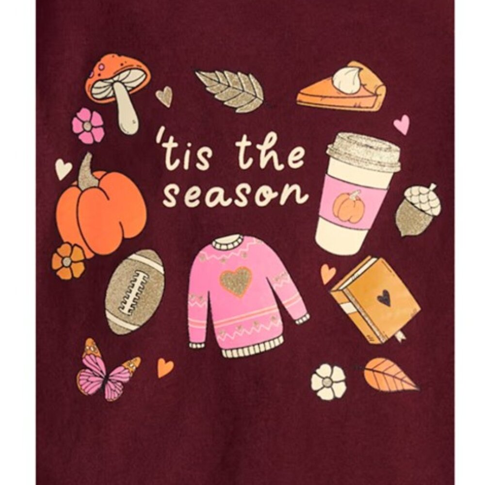 “Tis The Season” Fall Graphic‎ Tee – Maroon / Wine (Girls 18-24 Mo) BRAND-NEW! - Picture 2 of 3